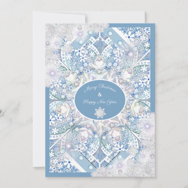 Ceramic lace sky blue & snowflake card (Front)
