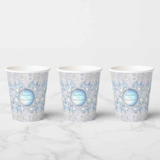 Ceramic lace sky blue &snowflake paper cups (Multi)