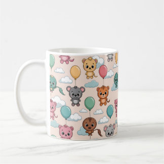 Ceramic mug with a cute pattern of cartoon animals