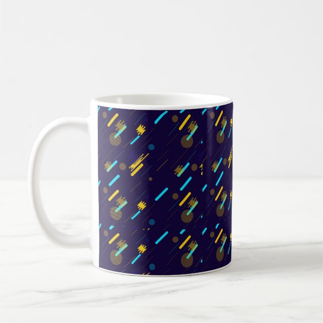 Ceramic mug with a dark blue background featuring  (Left)