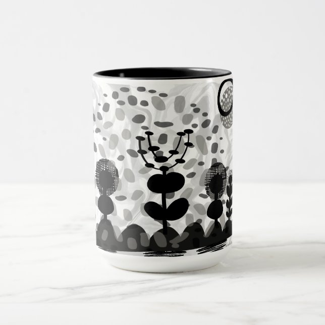 Ceramic mug with blk/white flora design (Center)