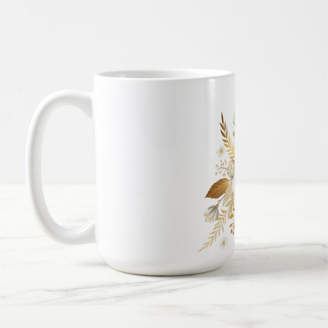 Ceramic Mug with White and Gold Floral  (Left)