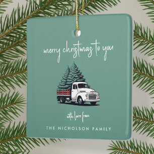 Ceramic Ornament   Christmas Tree Delivery Truck