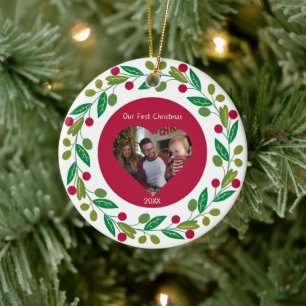 Ceramic Ornament - Our First Christmas -Photo/Date