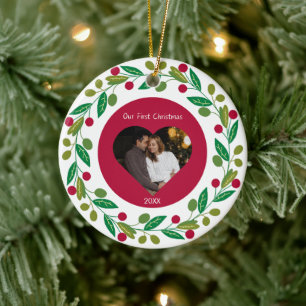 Ceramic Ornament - Our First Christmas -Photo/Date