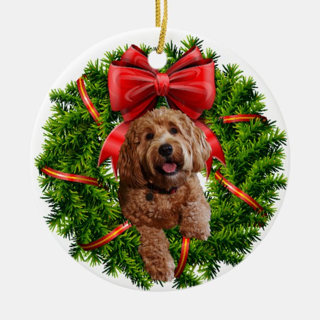 Ceramic Ornament w/ golden doodle (Front)