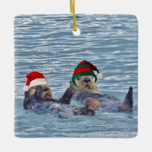 Ceramic Ornament w/ otters & seal