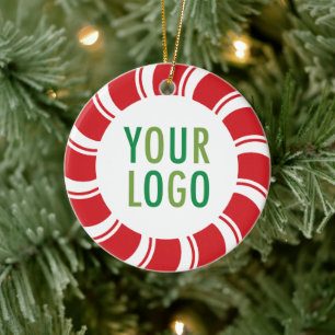 Ceramic Ornament with Logo Peppermint Candy Cane