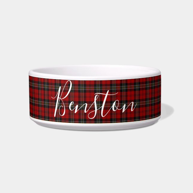 Ceramic Personalized Dog and Cat Bowl Red Tartan (Front)