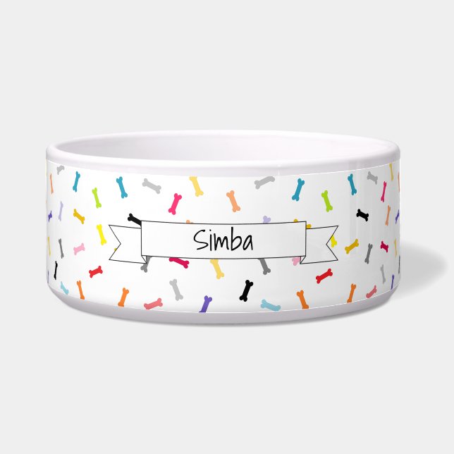 Ceramic Pet Bowl with Tiny Bones and Name - HAMbWG (Front)