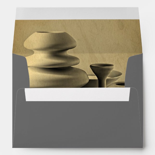 Ceramic Pottery Still Life Charcoal Pencil Sketch Envelopes (Back (Bottom))