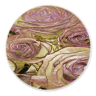 Ceramic Pull - Golden Pink Roses