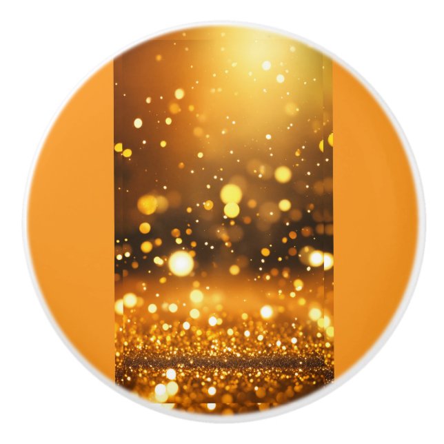 Ceramic Pull Knob with Gold Glitter and Bokeh Glow (Front)