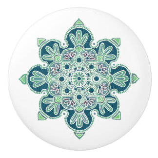 Ceramic pull/Knob with green medallion design Ceramic Knob