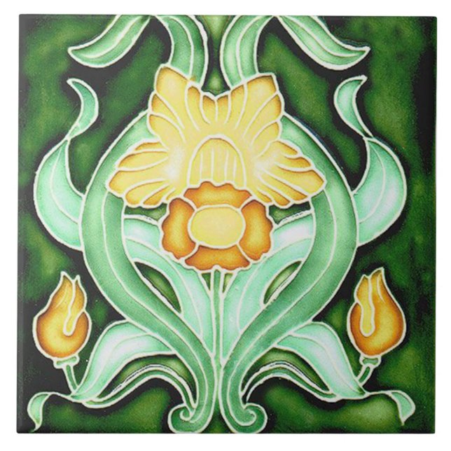 Ceramic rile - Art Nouveau Spring Daffodil Ceramic Tile (Front)