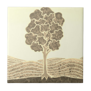 Ceramic Sepia tile with Primitive Tree image