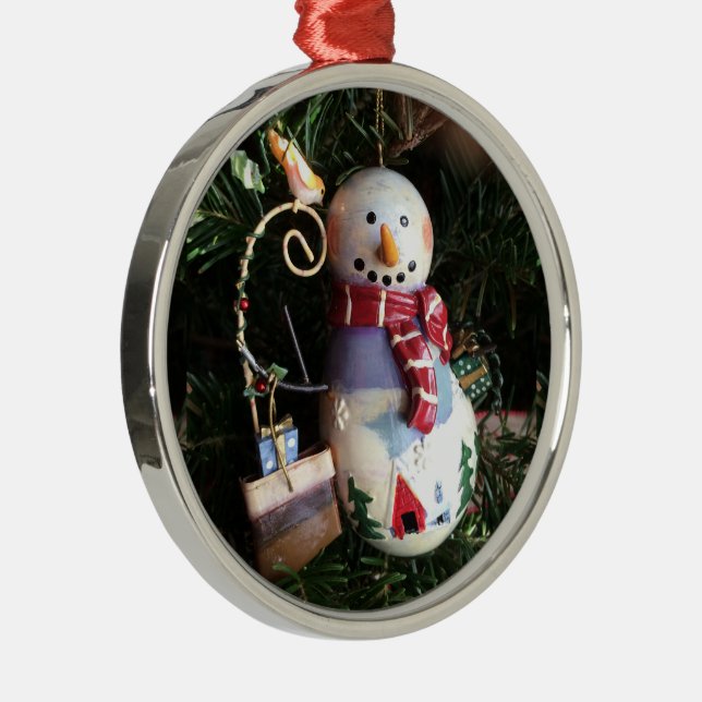 Ceramic Snowman Photography Art Metal Ornament (Right)