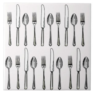 Ceramic Square Tile Forks Knives Spoons