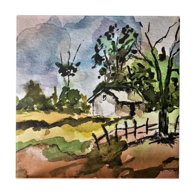 Ceramic Tile - 4.25in x 4.25in - Down by the Farm (Front)