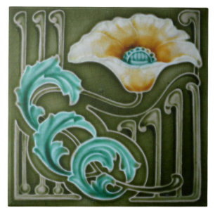 Ceramic Tile - Antique Looking Poppy Art Nouveau