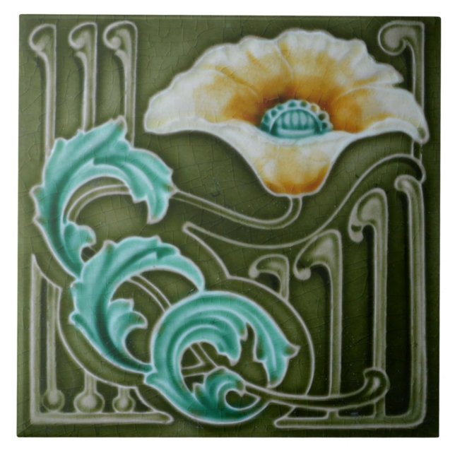 Ceramic Tile - Antique Looking Poppy Art Nouveau (Front)