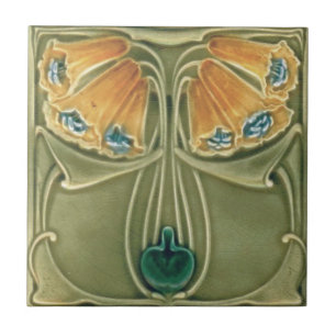 Ceramic Tile - Antique Yellow Floral Art Nouveau