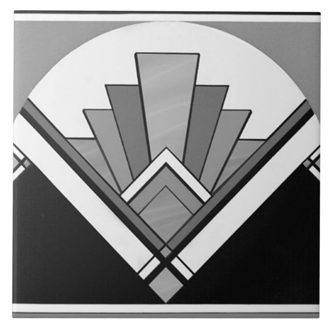 Ceramic Tile - Art Deco Fan Design B/W (Front)