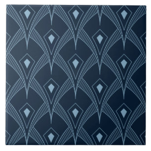Ceramic Tile - Art Deco Fan Design Blue