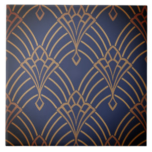 Ceramic Tile - Art Deco Fan Design Gold/Red 1