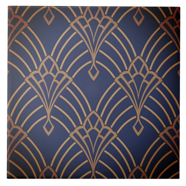 Ceramic Tile - Art Deco Fan Design Gold/Red 1 (Front)