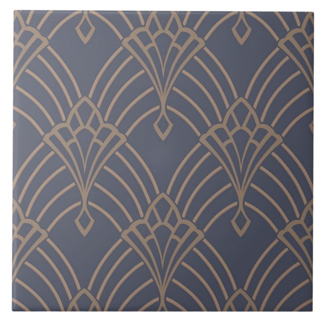 Ceramic Tile - Art Deco Fan Design Lilac/Gold 2 (Front)
