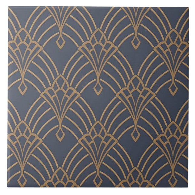 Ceramic Tile - Art Deco Fan Design Lilac/Gold 3 (Front)