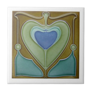 Ceramic Tile - Art Nouveau Antique Heart Floral