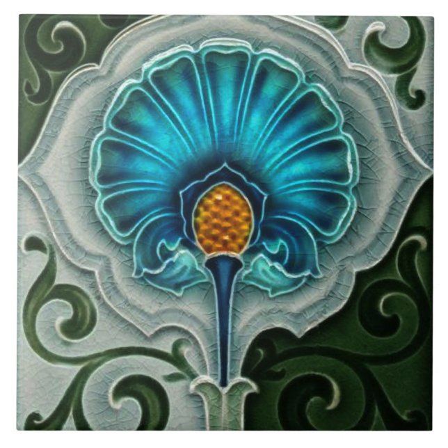Ceramic Tile - Art Nouveau Blue Green Yellow (Front)