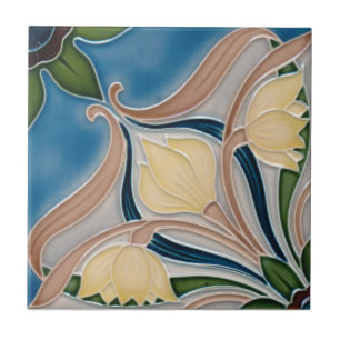 Ceramic Tile - Art Nouveau Cream Tulips