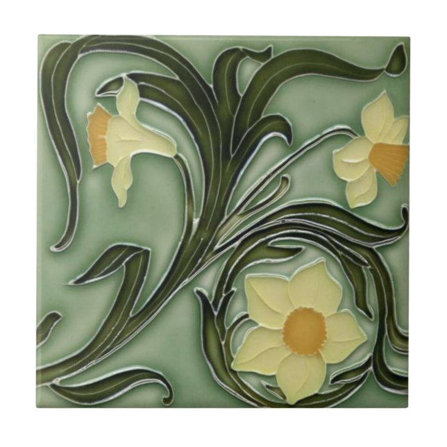 Ceramic Tile - Art Nouveau Daffodils (Front)
