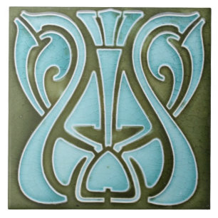 Ceramic Tile - Art Nouveau Design Teal Green