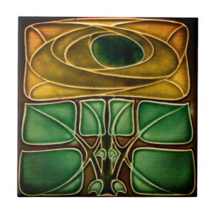 Ceramic Tile-Art Nouveau Floral Antique Yellow Tile