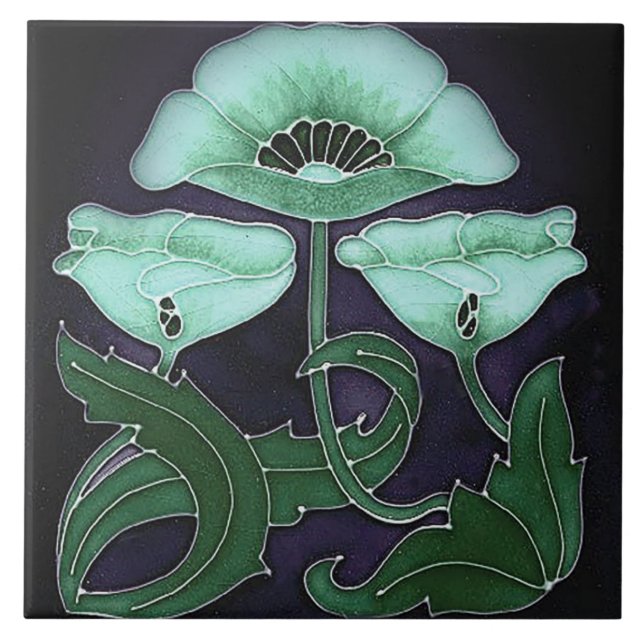Ceramic Tile - Art Nouveau Floral Design (Front)