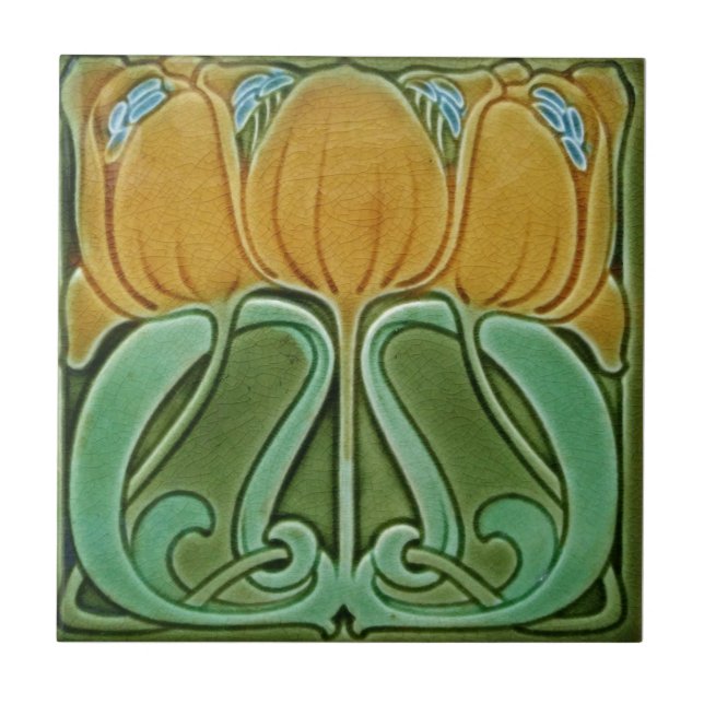 Ceramic Tile - Art Nouveau Floral Yellow (Front)