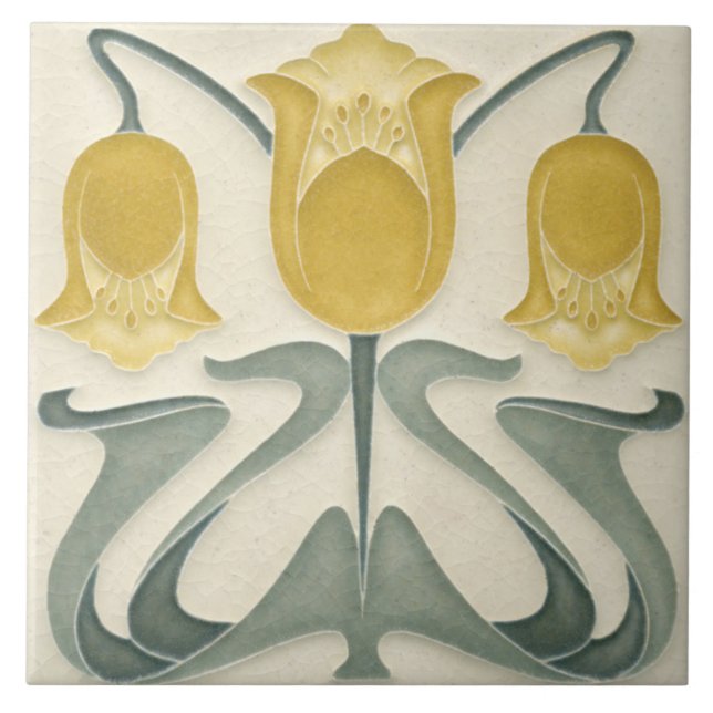 Ceramic Tile - Art Nouveau Floral Yellow Biege (Front)