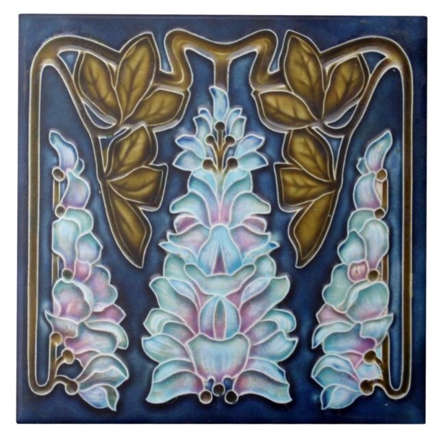 Ceramic Tile - Art Nouveau Foxglove Flowers (Front)