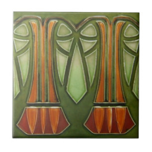 Ceramic Tile - Art Nouveau Palm Tree Tile Green