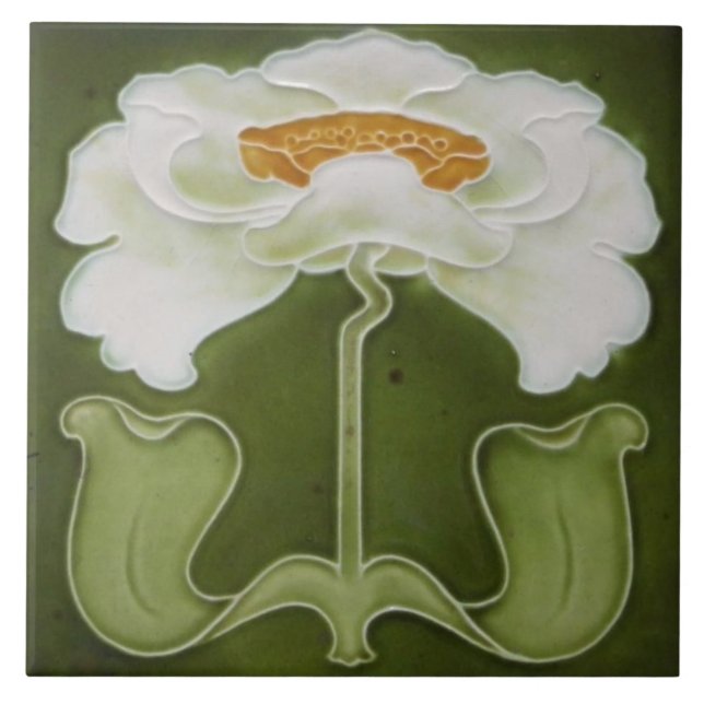 Ceramic Tile - Art Nouveau White Peony (Front)