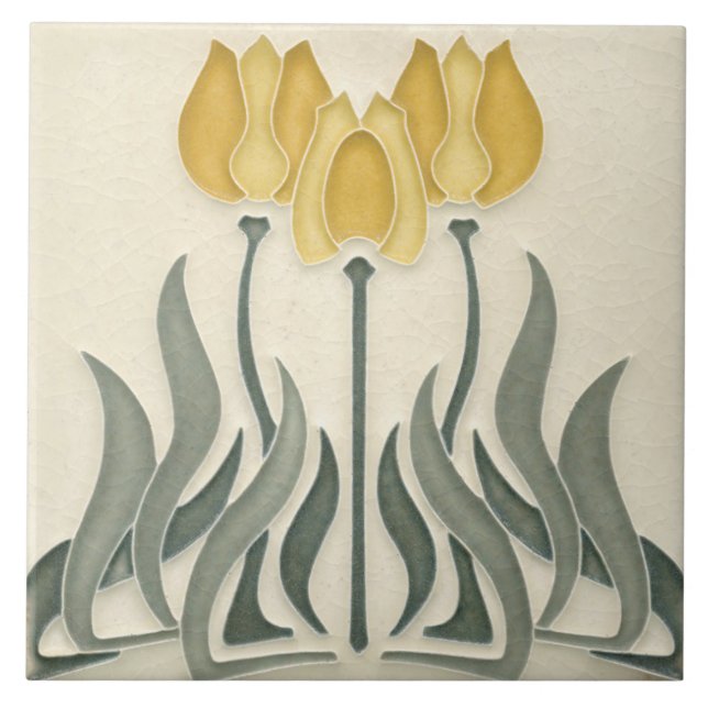 Ceramic Tile - Art Nouveau Yellow Tulips (Front)
