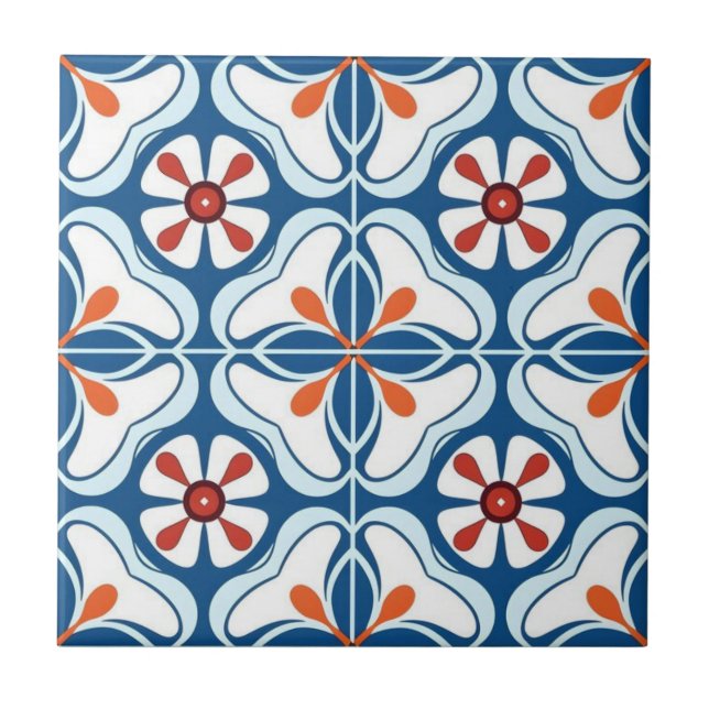 Ceramic Tile - Azulejo Orange Blue White (Front)