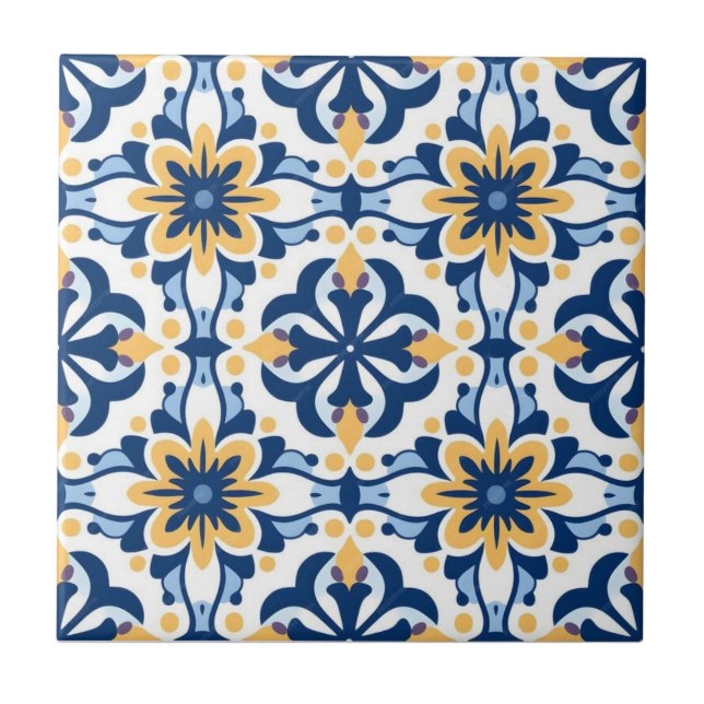 Ceramic Tile - Azulejo Yellow Blue White (Front)