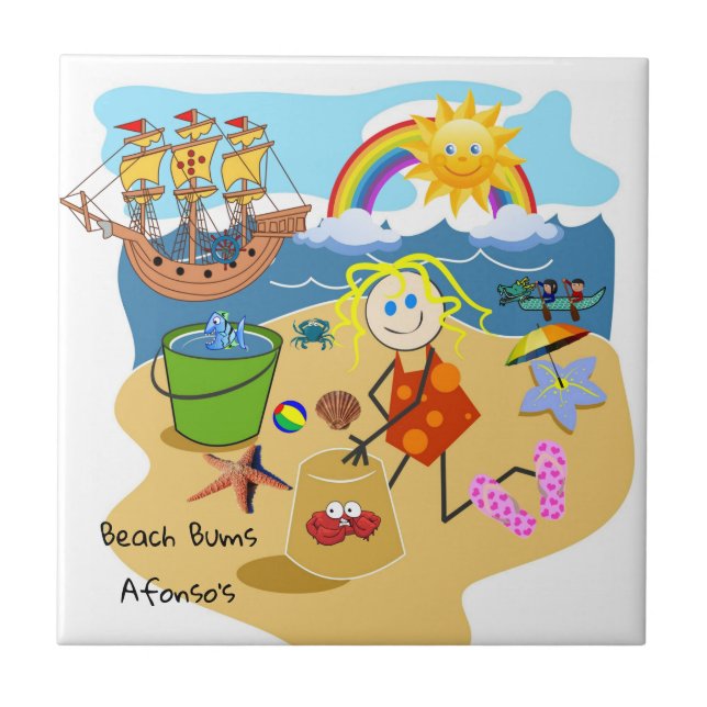 Ceramic Tile Beach Sand Sun Crabs Rainbow (Front)