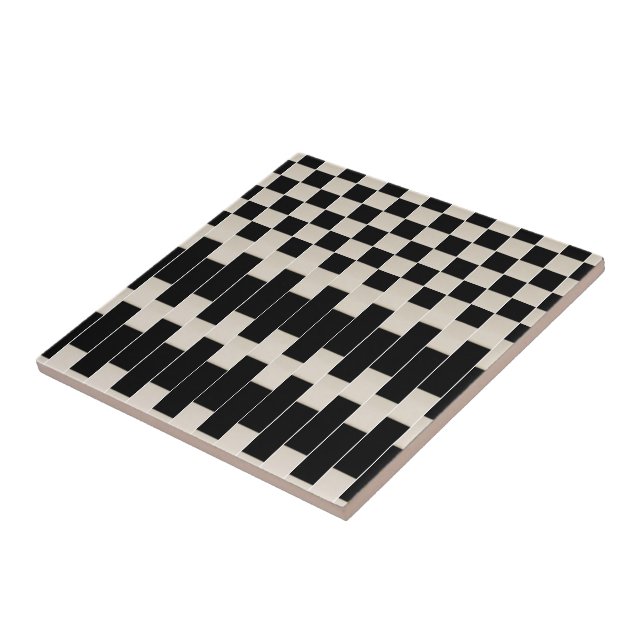 Ceramic Tile Black and Beige Stripe Square (Side)