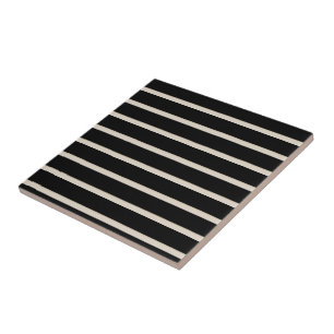 Ceramic Tile Black and Beige Stripe Square